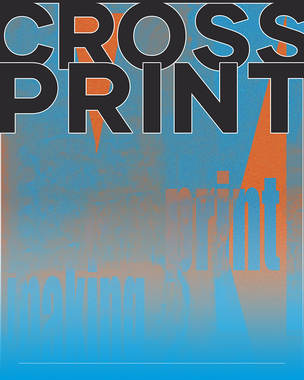 Stampa in azzurro e arancione con doppia scritta Cross Print