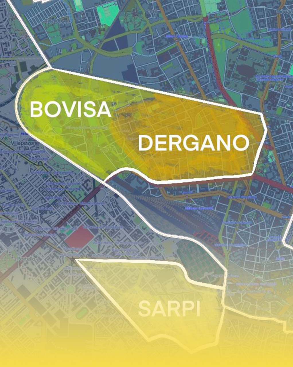 Mappa che rappresenta l'intersezione tra le zone di Bovisa, Dergano, Sarpi