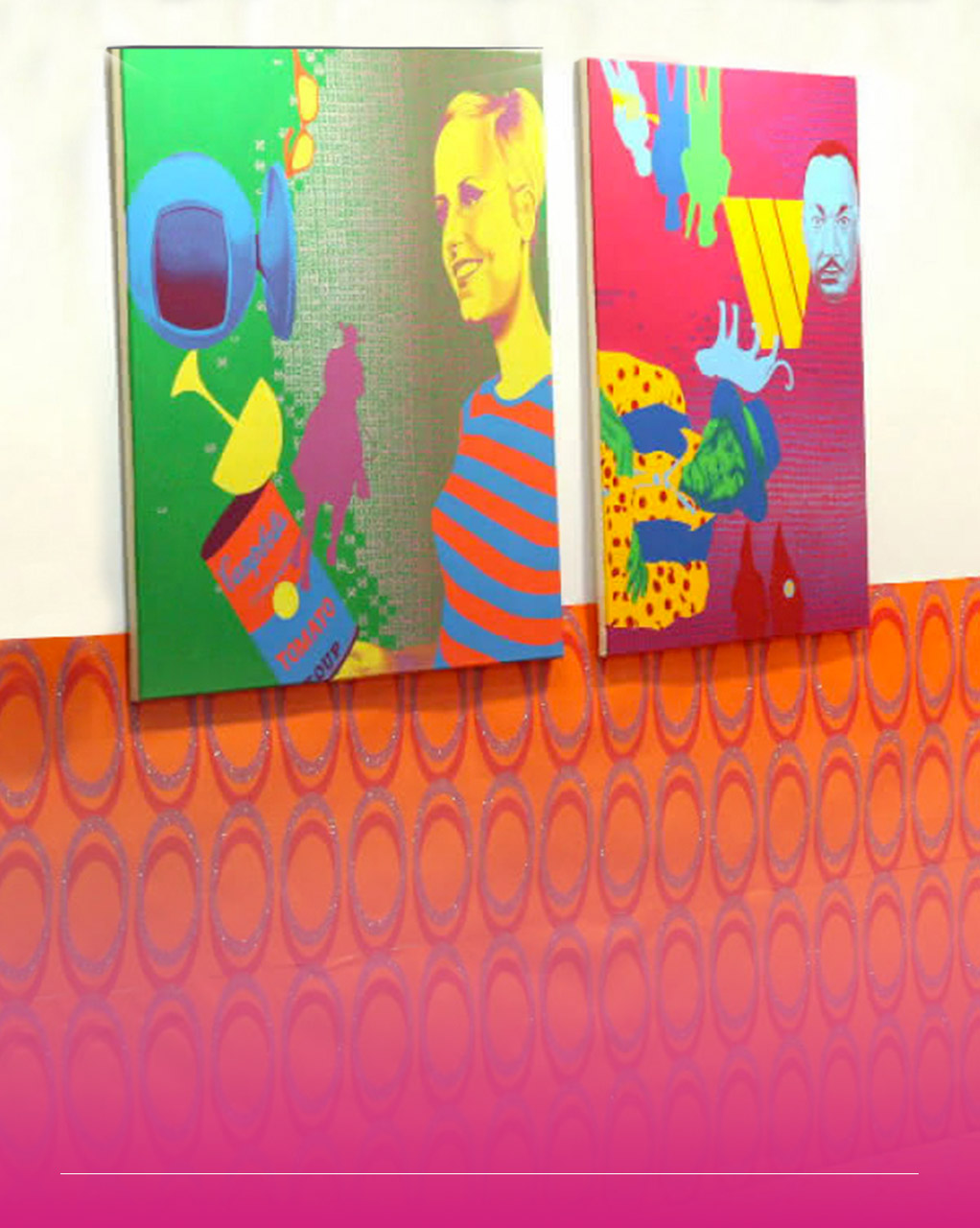 Immagine di due dipinti in stile pop su una parete