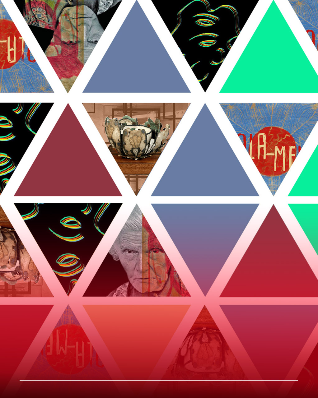 Immagine costituita da una rete di triangoli colorati o contenenti opere di art brut