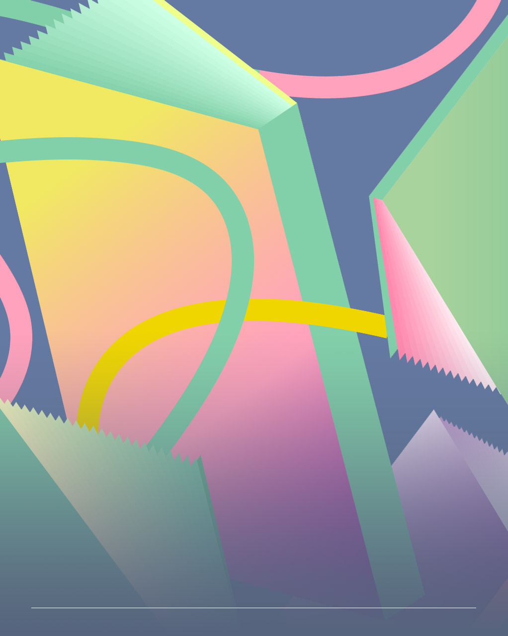 Immagine astratta con colori pastello formata da linee circolari e parallelepipedi