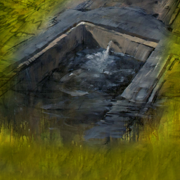 Dipinto di una fontana che sprofonda su un piano 
